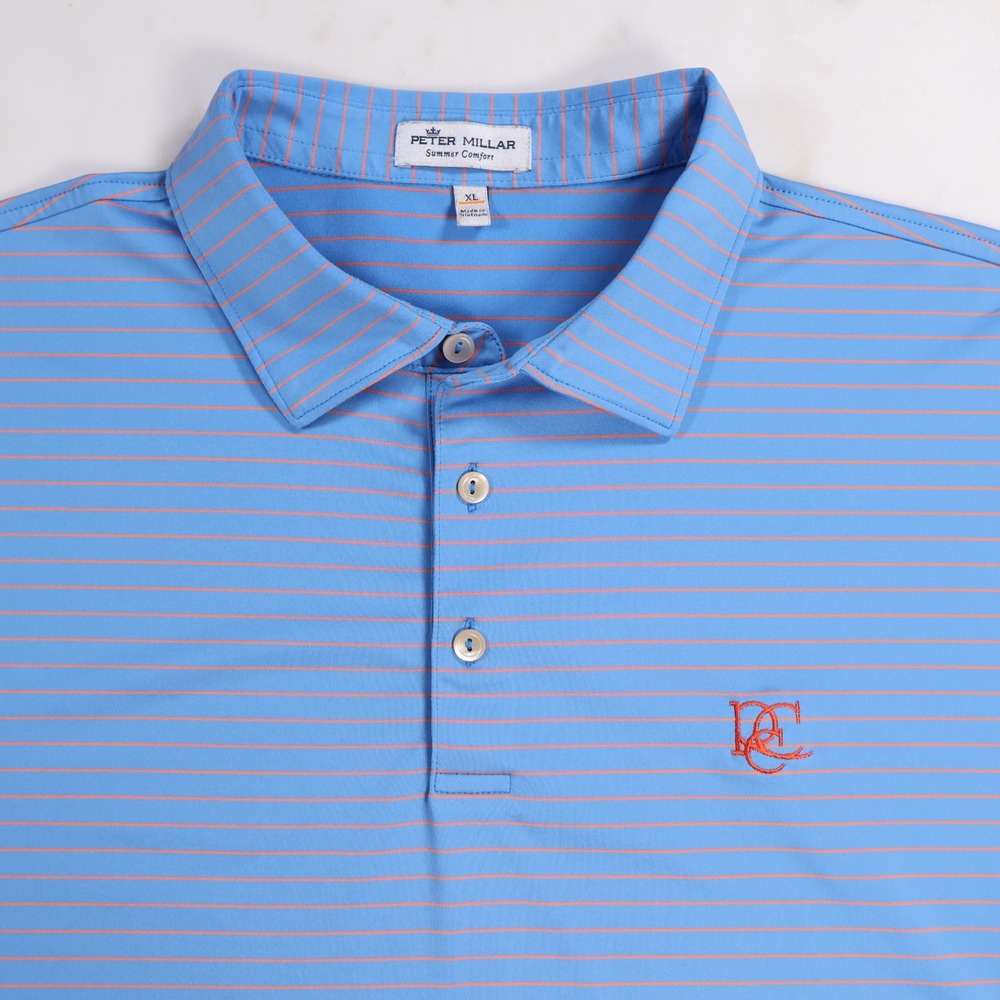 Peter Millar Summer Comfort River Creek Club XL Blue Orange Striped Polo Shirt
